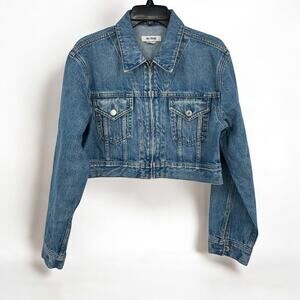 RE/DONE Women's Zip-Up Cropped Denim Jacket Small Blue Straight Hem Collar NWT